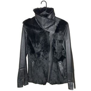Network Leather Jacket Women’s Size M Black Genuine Rabbit Fur Moto Grunge City